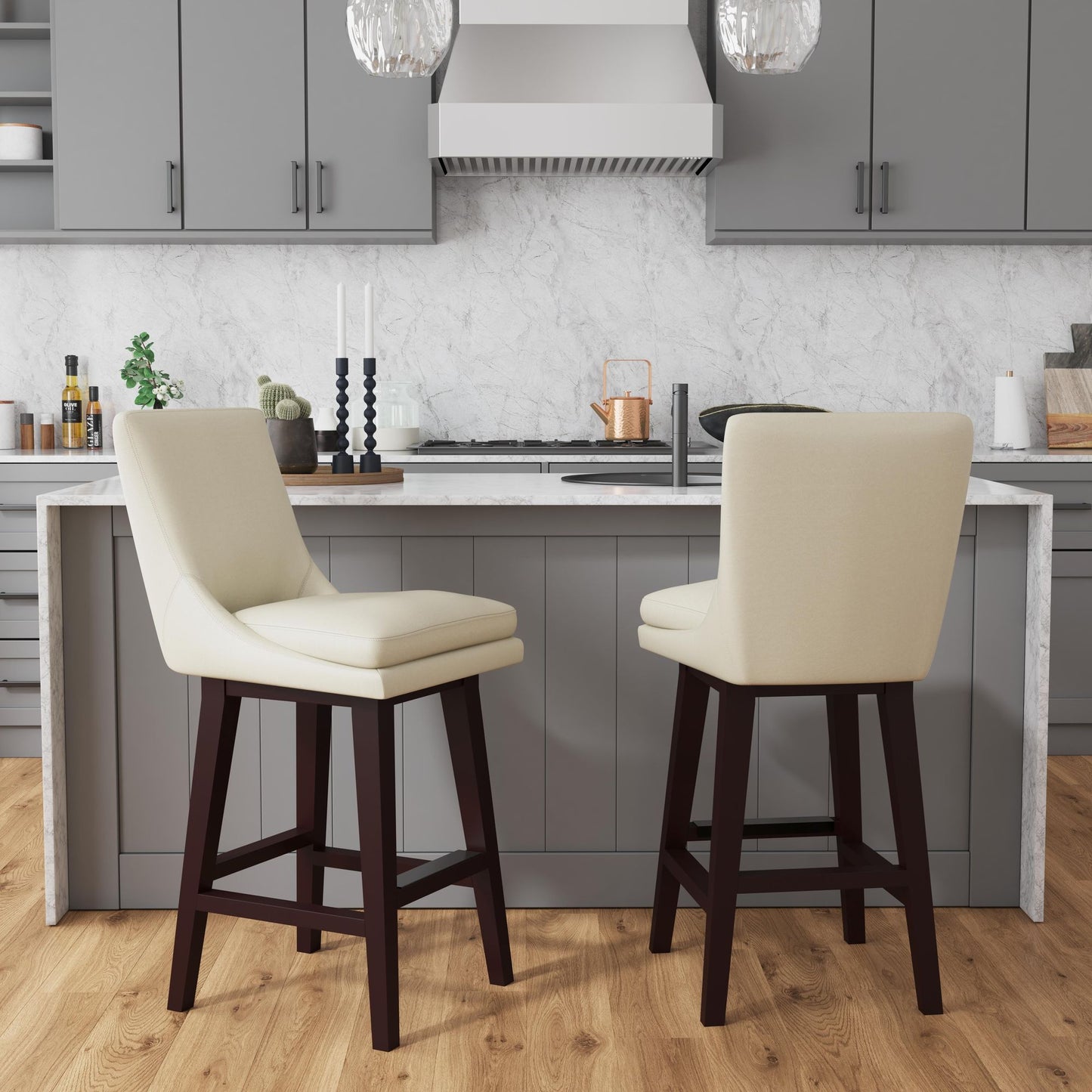 Villanova Swivel Bar Stool with Beige PU in Espresso (2 Per Carton)