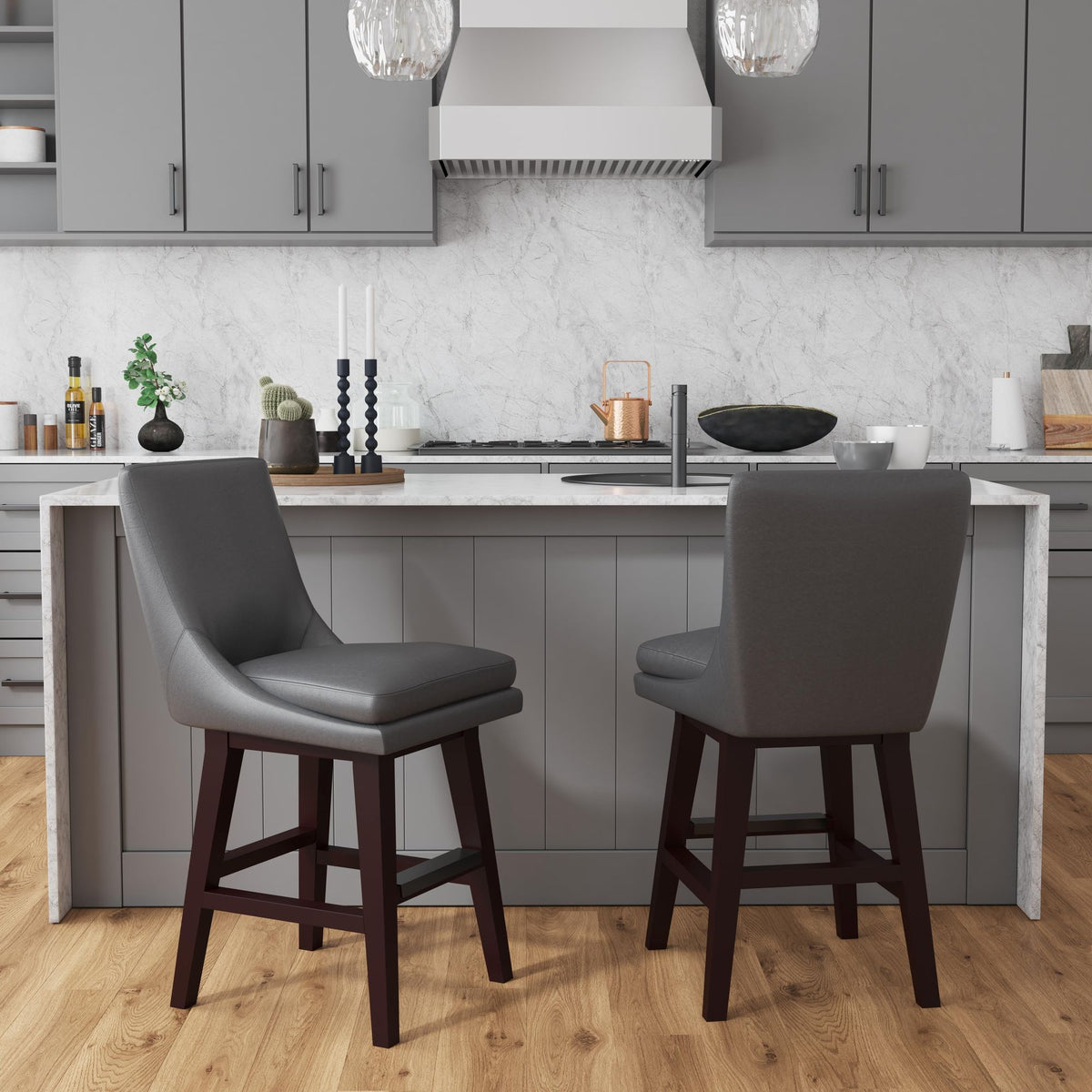Villanova Swivel Counter Stool With Pewter Pu In Espresso (2 Per Carton)