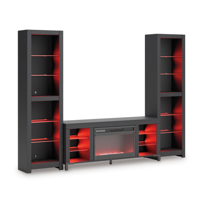 Centro de entretenimiento Cayberry con chimenea eléctrica