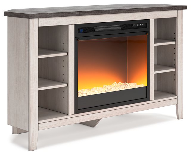 Mueble de TV esquinero Dorrinson con chimenea eléctrica