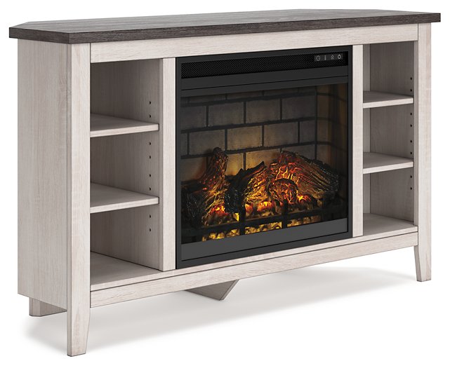 Mueble de TV esquinero Dorrinson con chimenea eléctrica