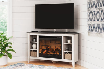 Mueble de TV esquinero Dorrinson con chimenea eléctrica