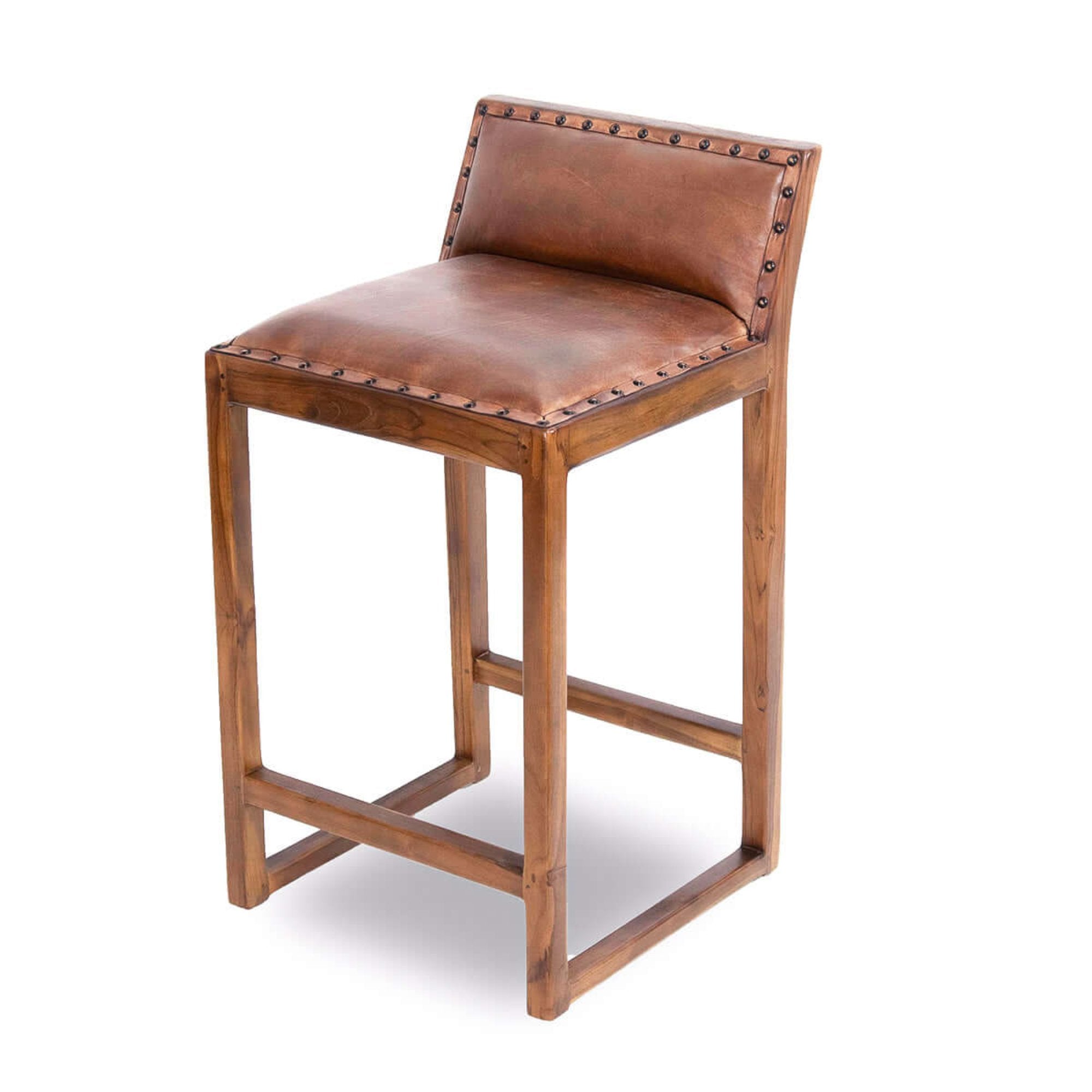 Taburete de bar Gavin de 25'' de madera maciza y cuero genuino