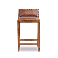 Taburete de bar Gavin de 25'' de madera maciza y cuero genuino