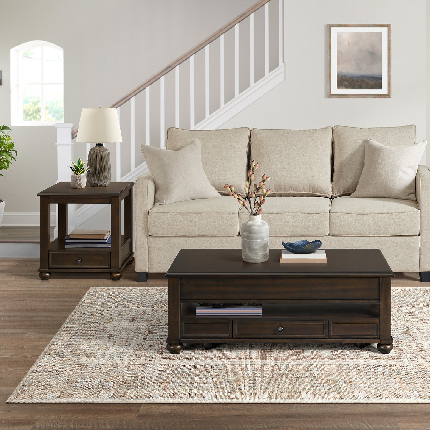 Wagner 2PC Occasional Table Set in Cherry-Rectangular Lift-Top Coffee Table & End Table