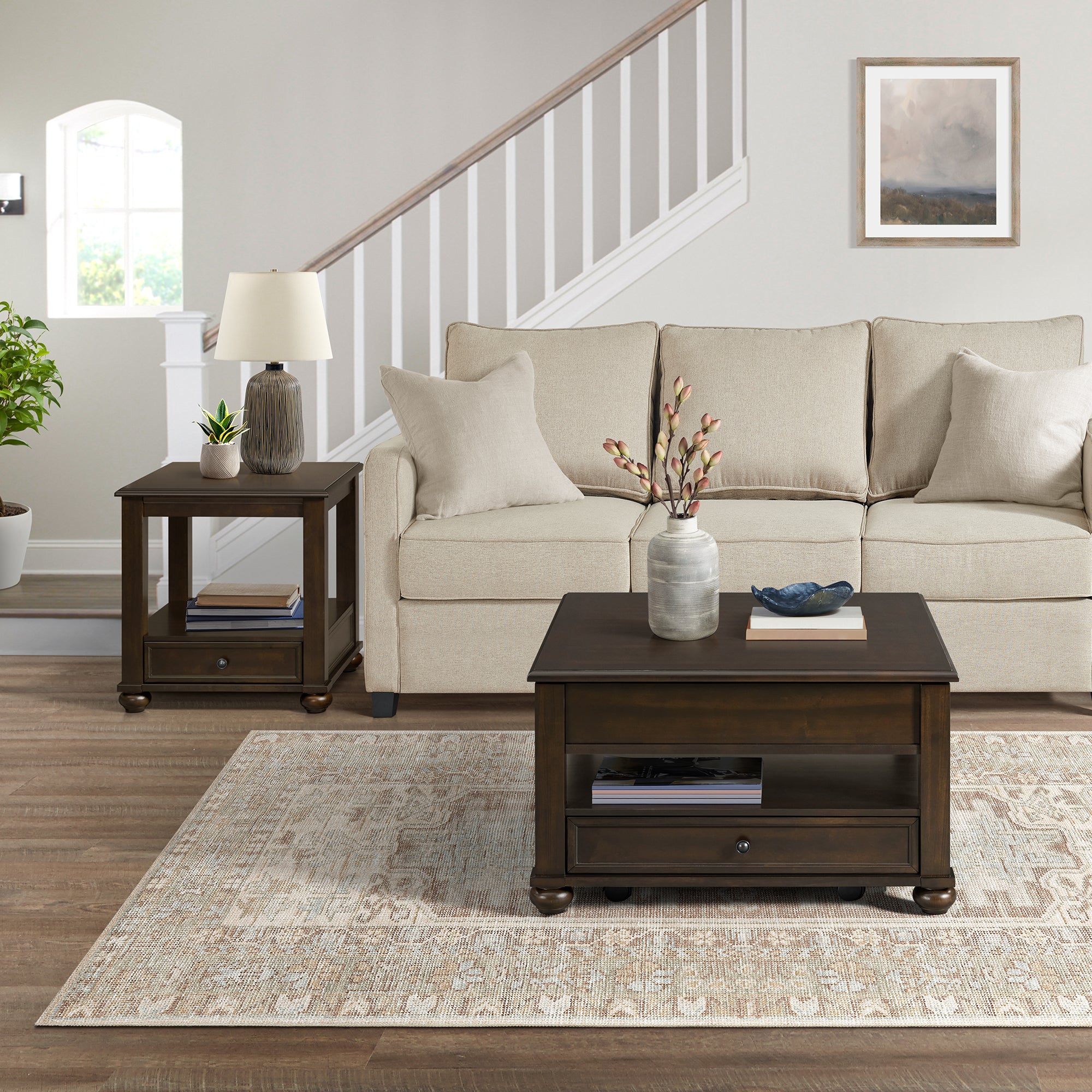 Wagner 2PC Occasional Table Set in Cherry-Square Lift-Top Coffee Table & End Table