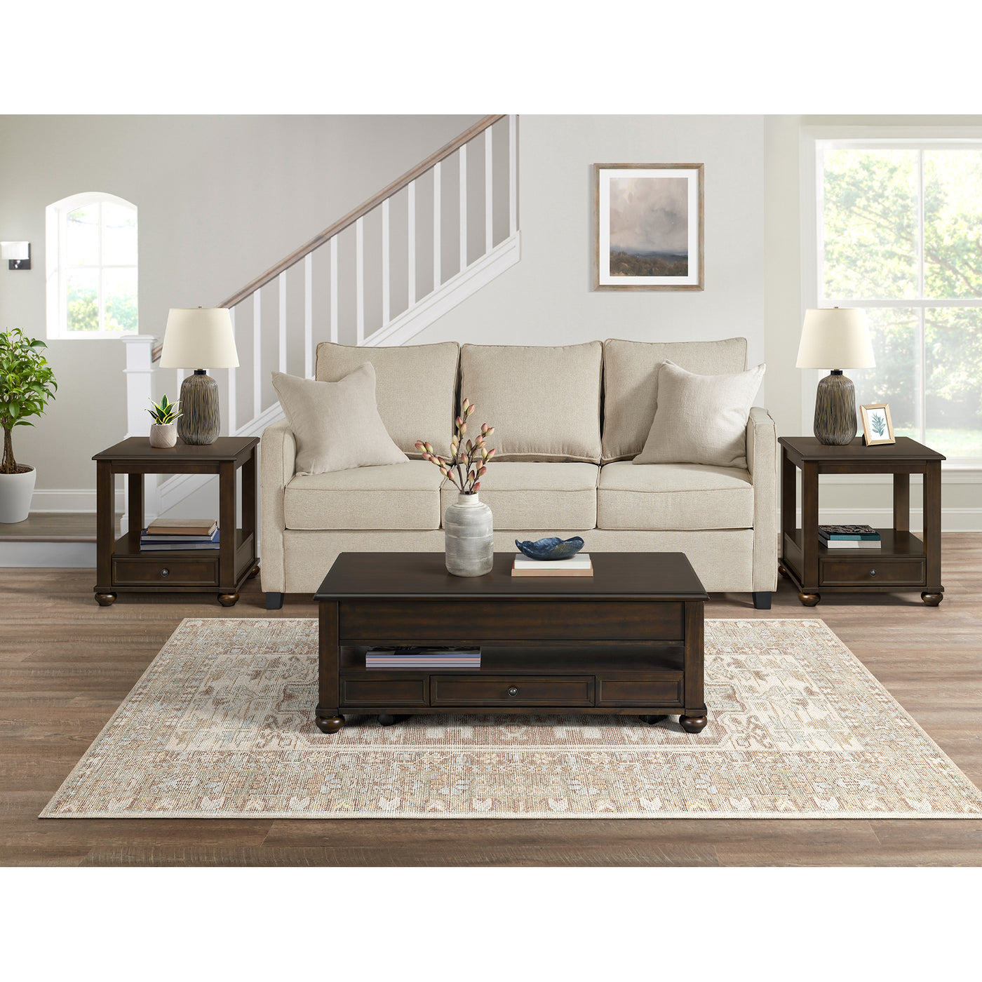 Wagner 3PC Occasional Table Set in Cherry-Rectangular Lift-Top Coffee Table & Two End Table