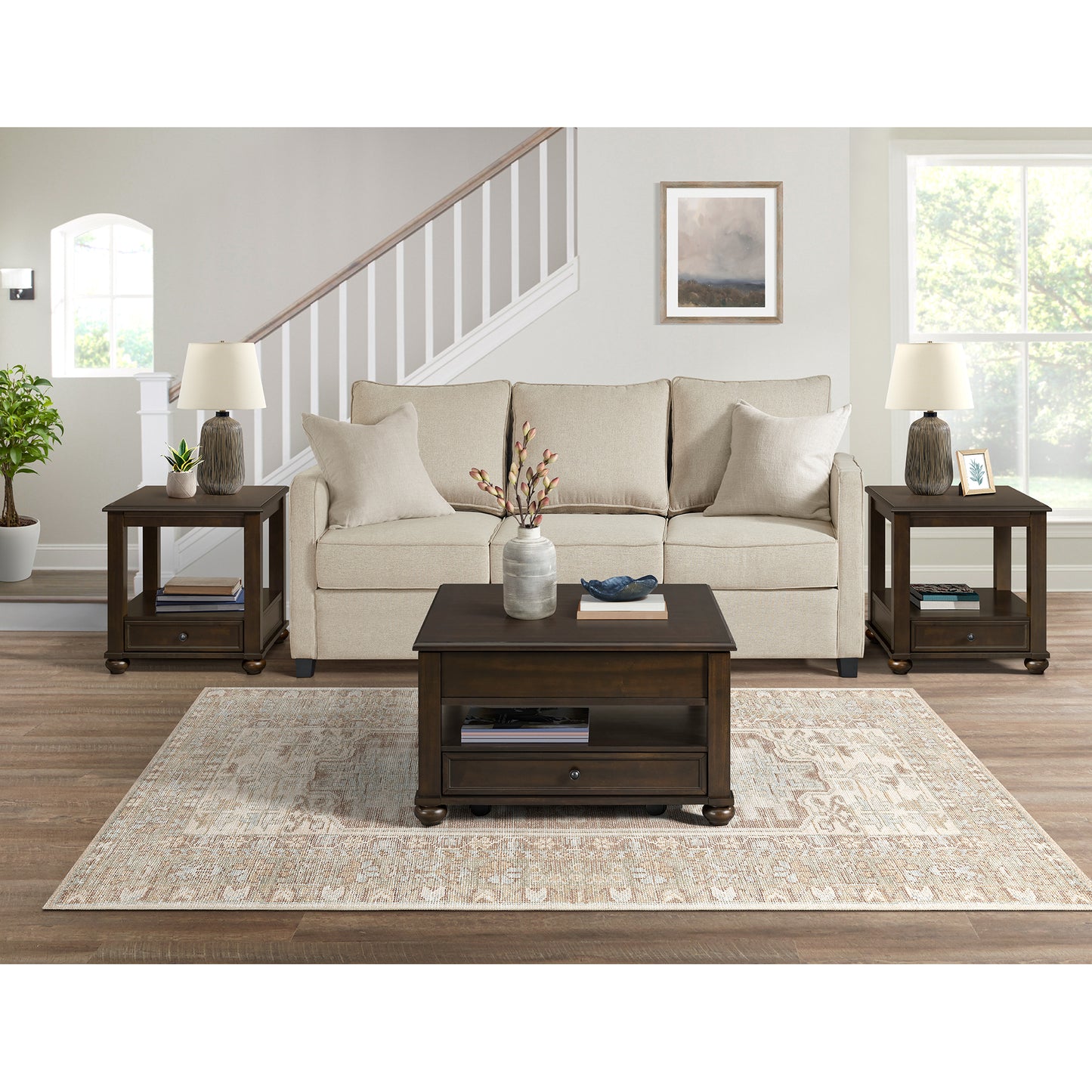 Wagner Square Lift-Top Coffee Table w/ Casters in Cherry
