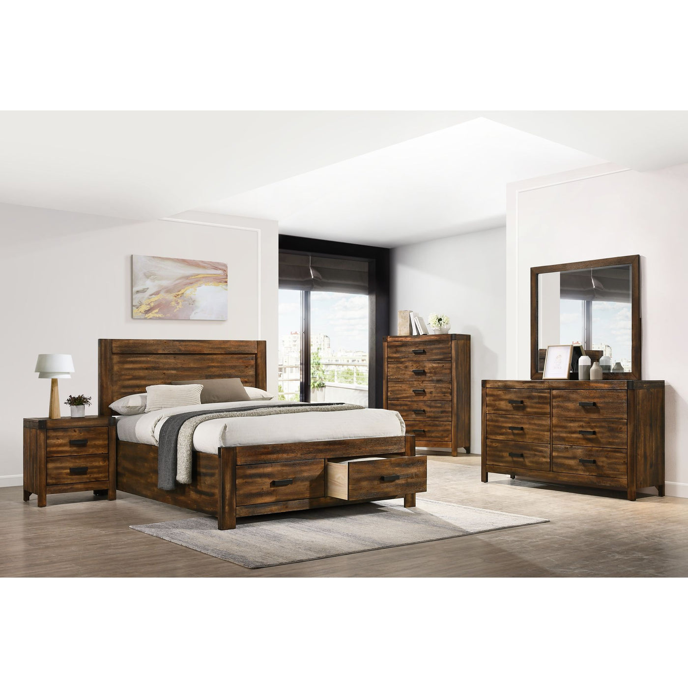 Warner King 3PC Platform Storage Bedroom Set In Chestnut
