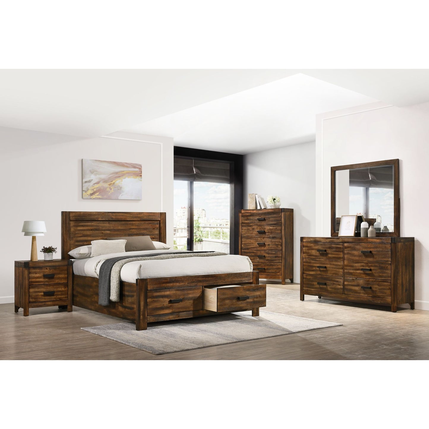 Warner King 3PC Platform Storage Bedroom Set In Chestnut