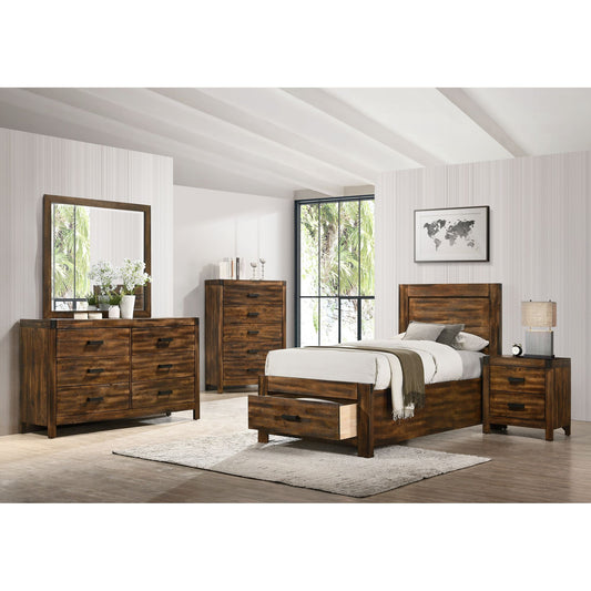 Warner Twin 5PC Platform Storage Bedroom Set In Chestnut