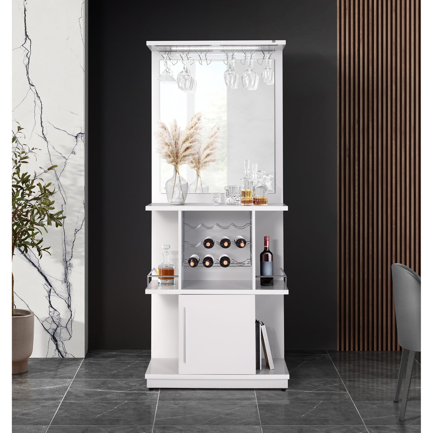 Wendolyn Wine Cabinet with Light in Glossy White