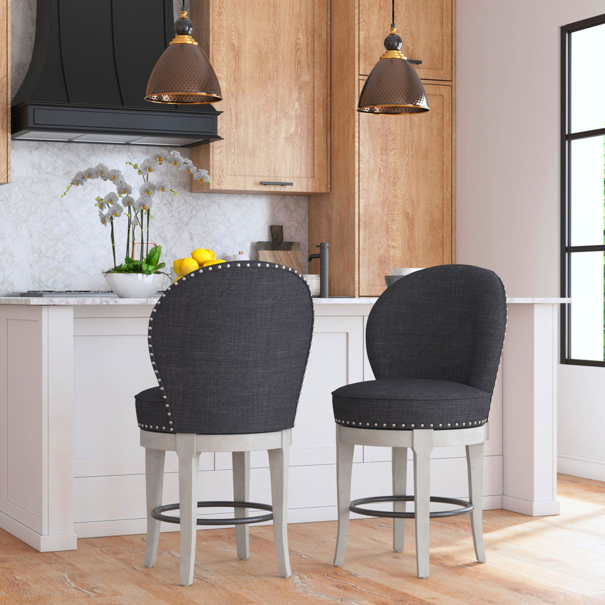Westford Swivel Counter Stool With Charcoal Linen In Grey (2 Per Carton)