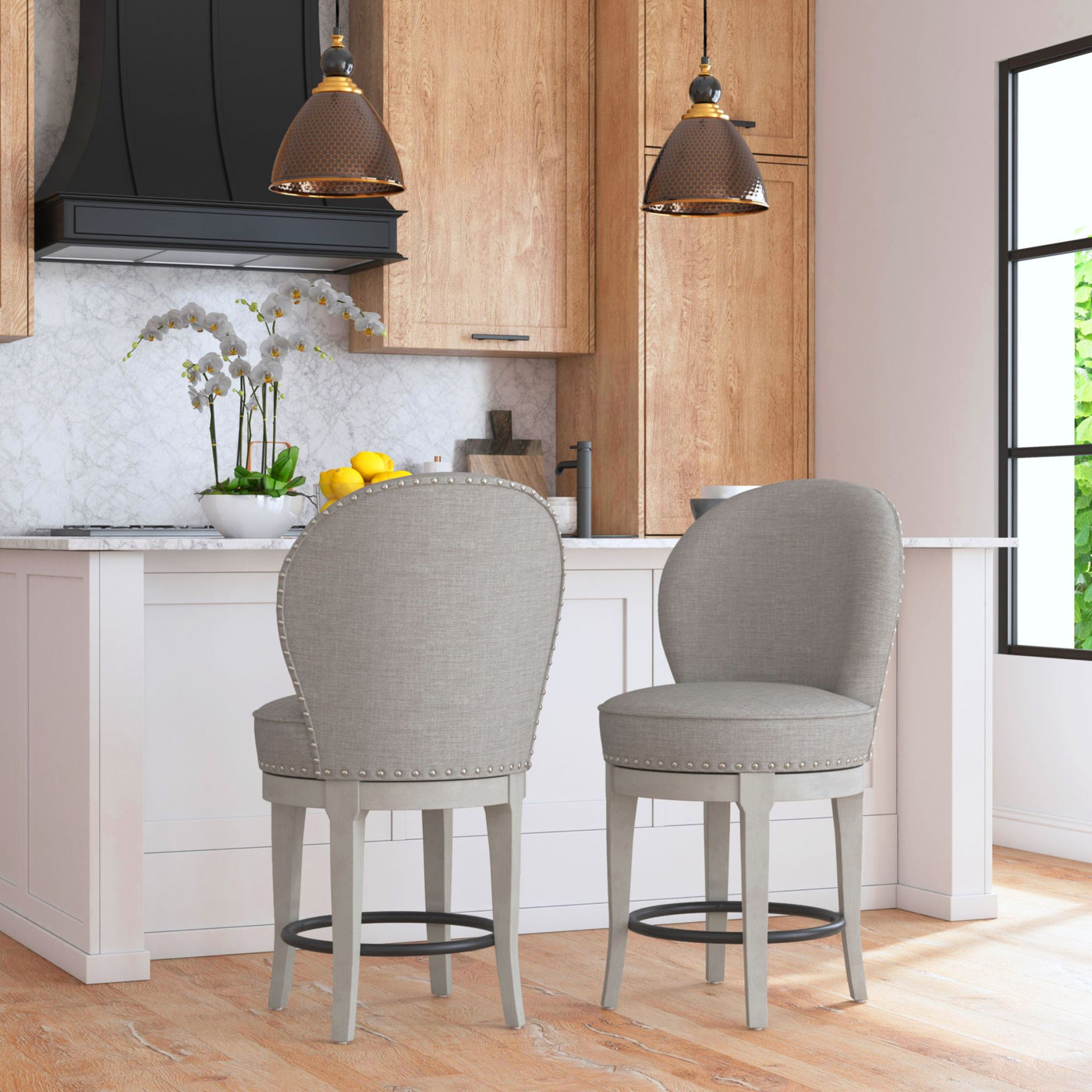 Westford Swivel Counter Stool with Grey Linen in Grey (2 Per Carton)