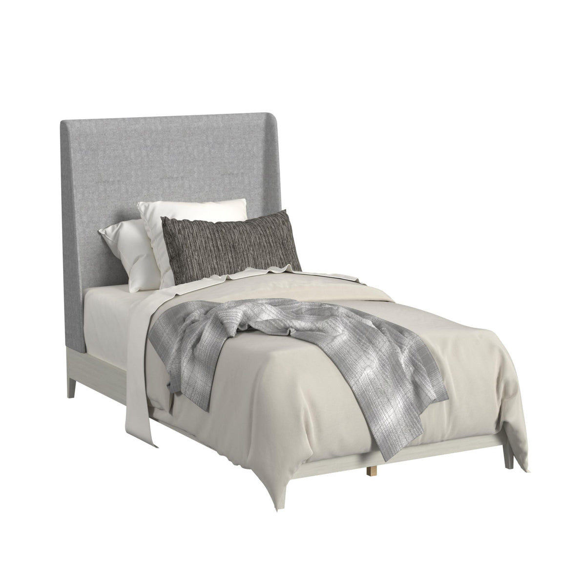 Westland Twin Uph 3Pc Bedroom Set With Grey Fabric In Almond