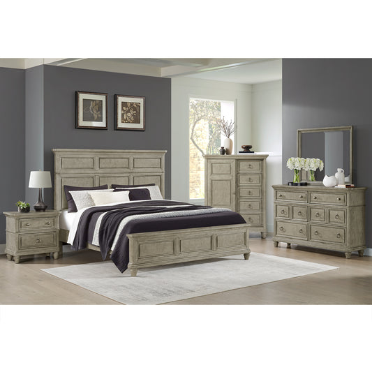 Whit-Ash King Panel 5PC Bedroom Set with Door Chest in Light Grey