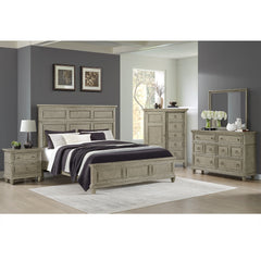 Whit-Ash Queen Panel 3PC Bedroom Set with Door Chest in Light Grey