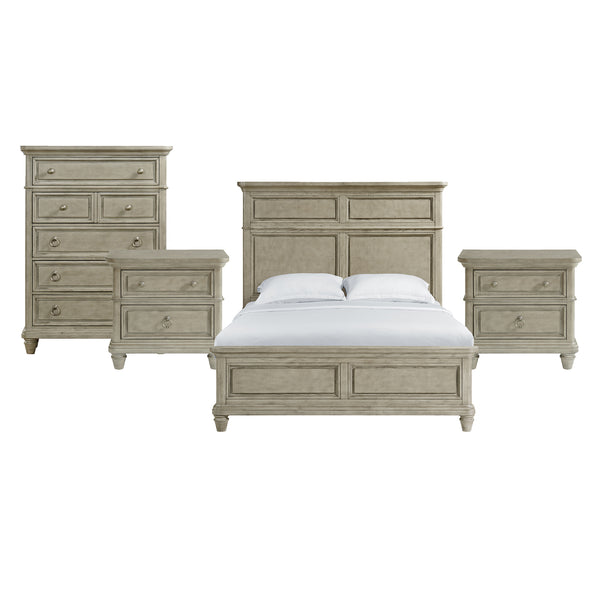 Whit-Ash Queen 4PC Bedroom Set with 2 Nightstands & Chest in Light Grey