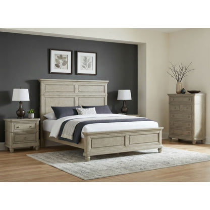 Whit-Ash Queen 4PC Bedroom Set with 2 Nightstands & Chest in Light Grey