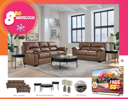 Whitlock 8PC Living Room Set + Free Smart TV Package