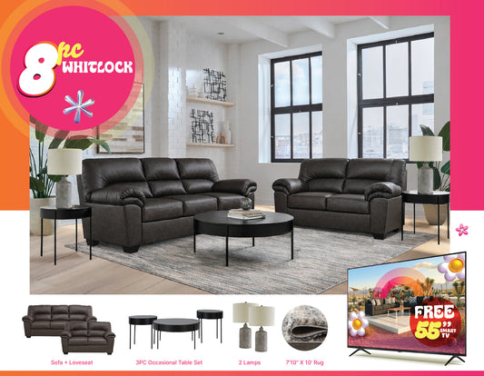 Whitlock 8PC Living Room Set + Free Smart TV Package