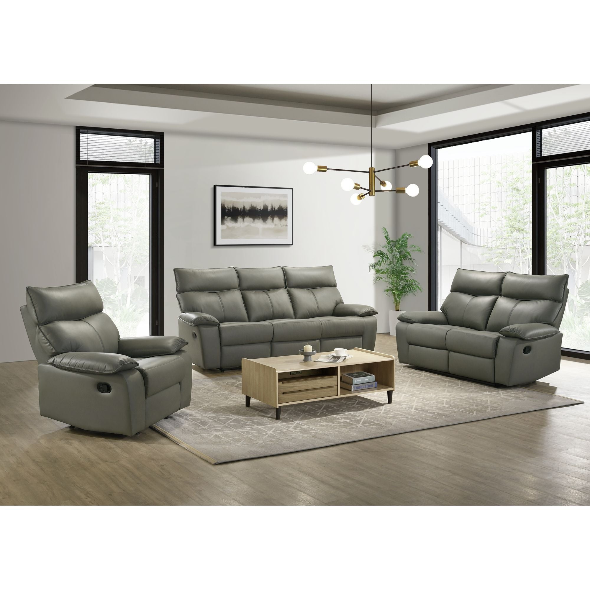 Wildcat 3PC Living Room Set in Aviarah Grey-Sofa, Loveseat & Recliner