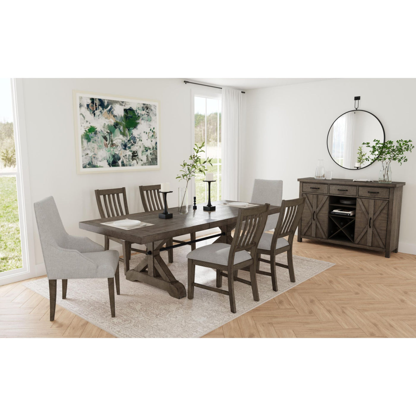 Yellowstone 7PC Standard Height Dining Set in Medium Brown-Table, Four Chairs and Two Host Chairs