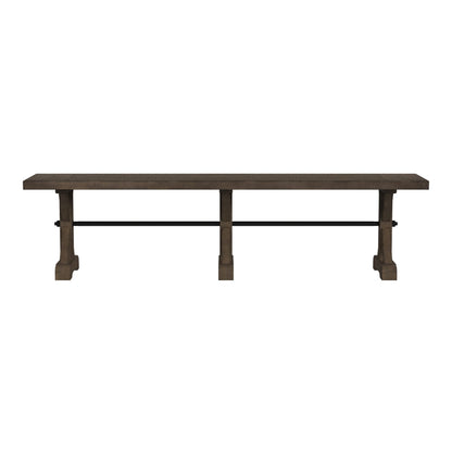 Yellowstone Dining Bench with Metal Bar cross in Medium Brown