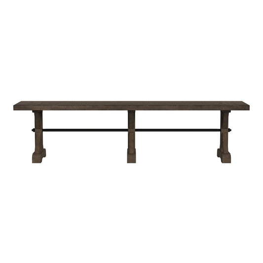 Yellowstone Dining Bench with Metal Bar cross in Medium Brown