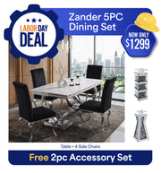 Zander 5PC Dining Set Package + FREE 2PC Accessories Set