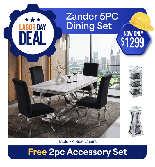 Zander 5PC Dining Set Package + FREE 2PC Accessories Set