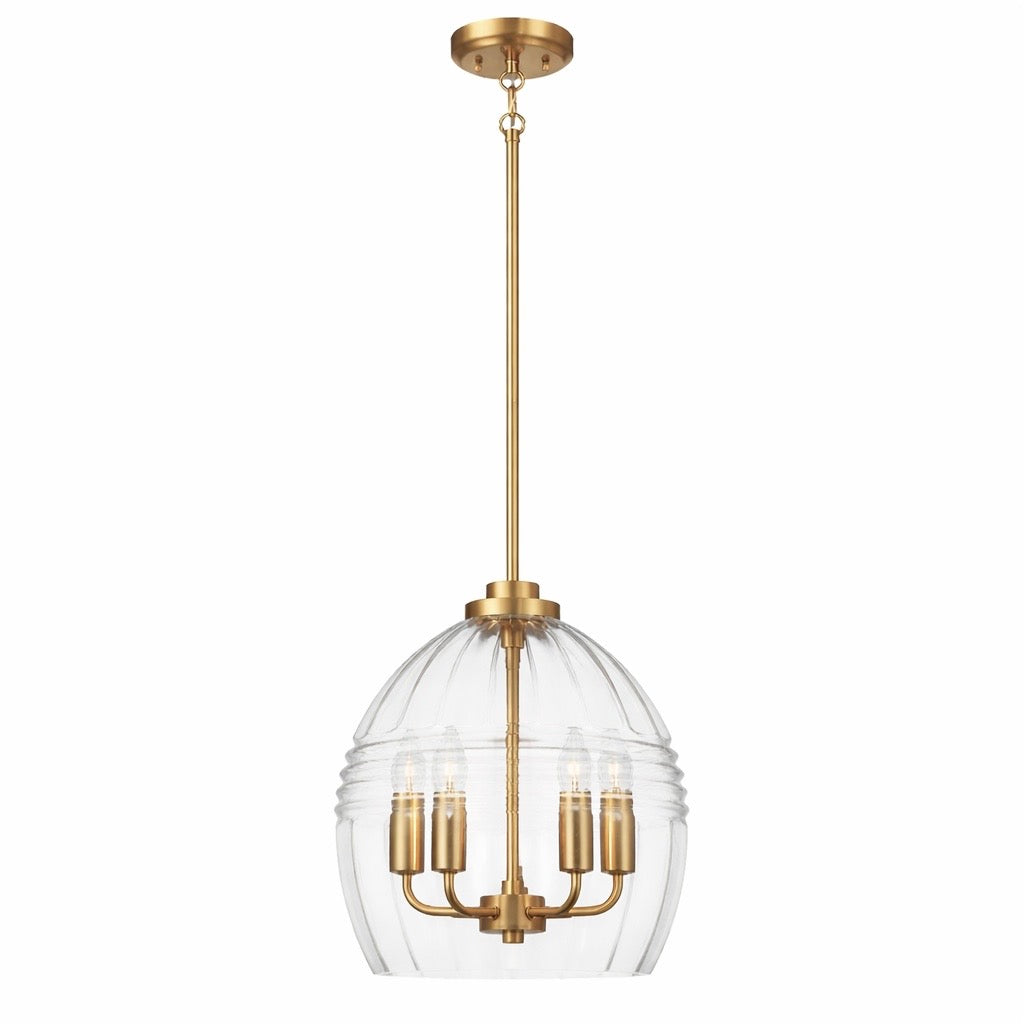 Lámpara colgante Zen Five con cadena y cristal transparente - Latón satinado