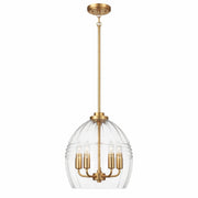 Lámpara colgante Zen Five con cadena y cristal transparente - Latón satinado