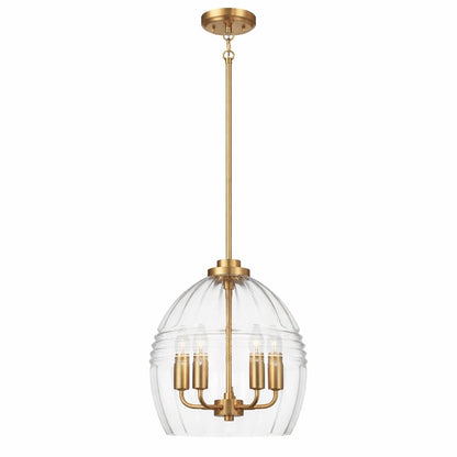 Lámpara colgante Zen Five con cadena y cristal transparente - Latón satinado