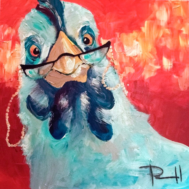 ''Whimsical Chicken with Glasses'' Printed Wrapped Canvas