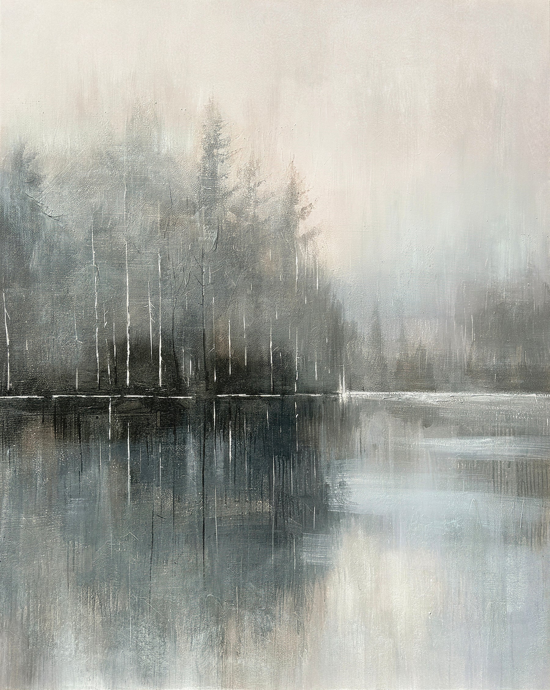 ''Foggy Lake II'' Hand-painted Wrapped Canvas