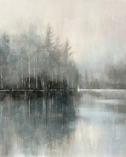 ''Foggy Lake II'' Hand-painted Wrapped Canvas