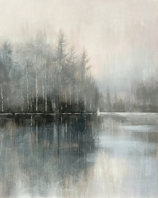 ''Foggy Lake II'' Hand-painted Wrapped Canvas