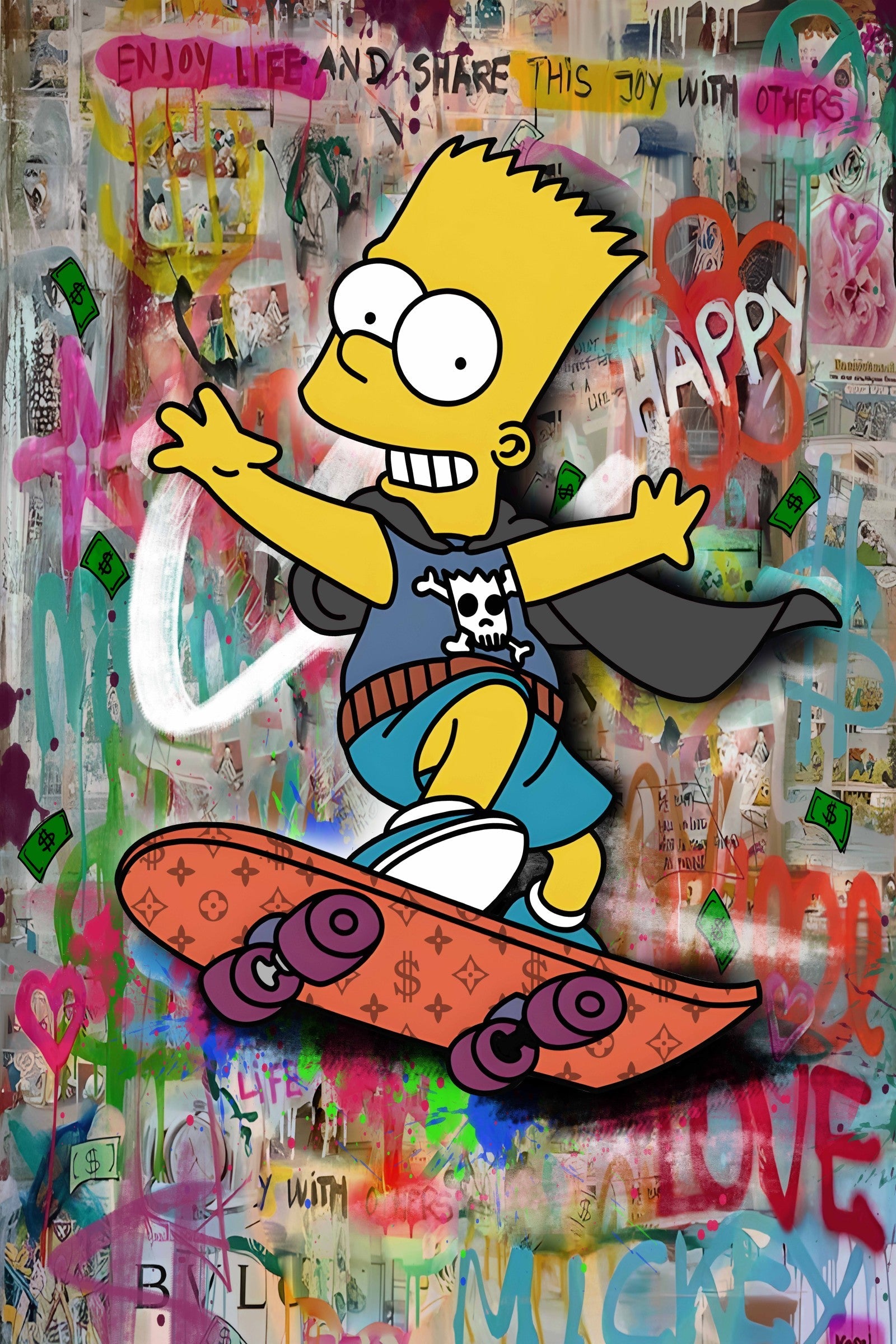''Urban Skateboarder Canvas Art'' Hand-painted Gloss Canvas