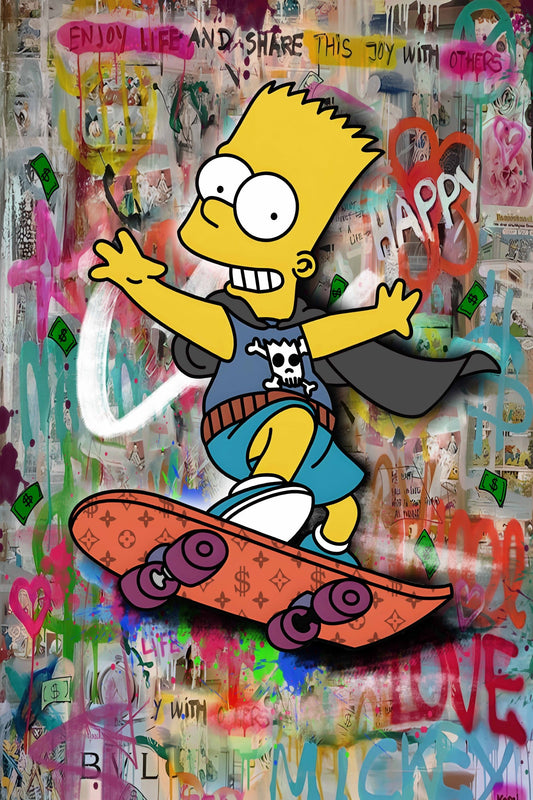''Urban Skateboarder Canvas Art'' Hand-painted Gloss Canvas