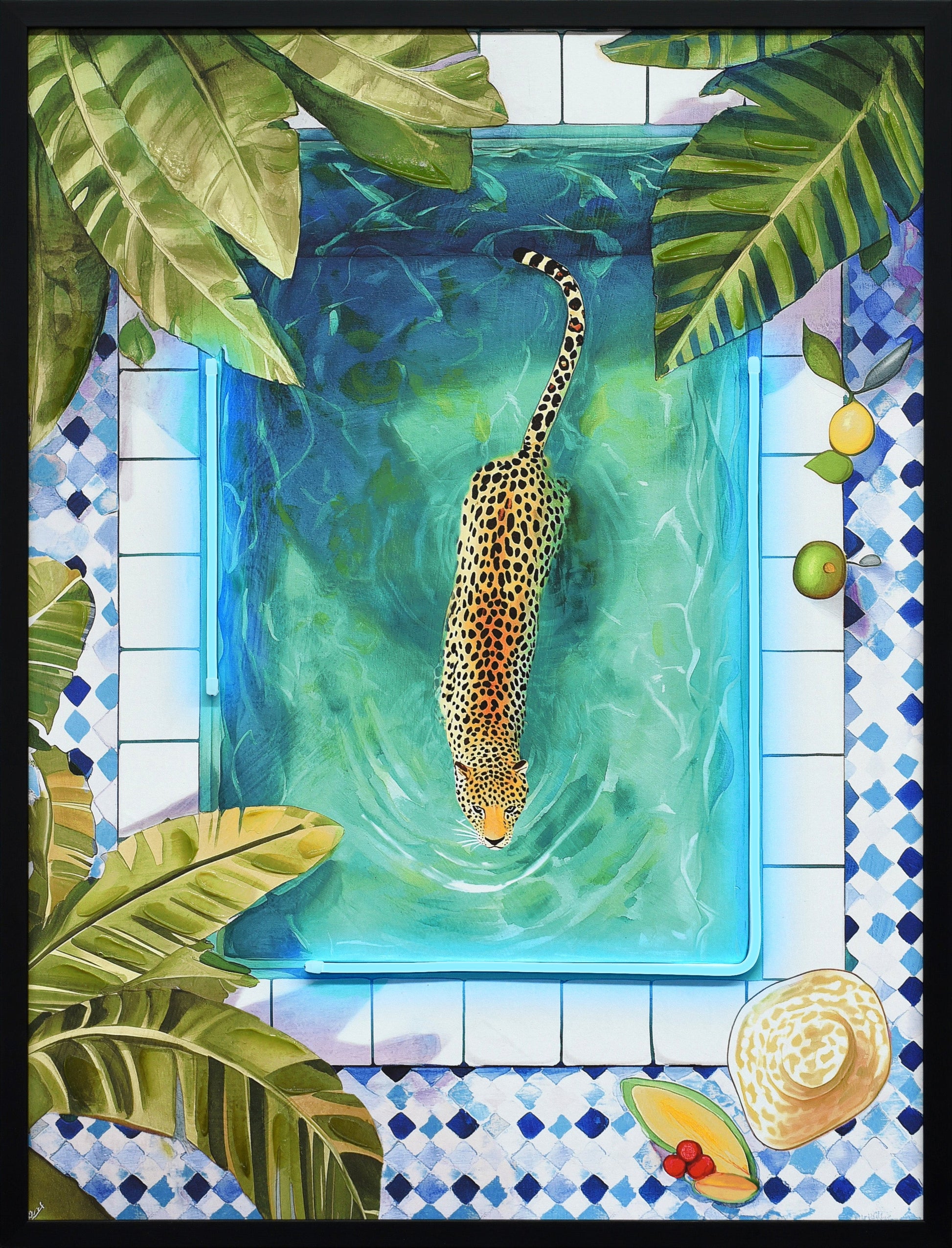 Poolside Prowl Hand-Embellished LED Canvas in Frame