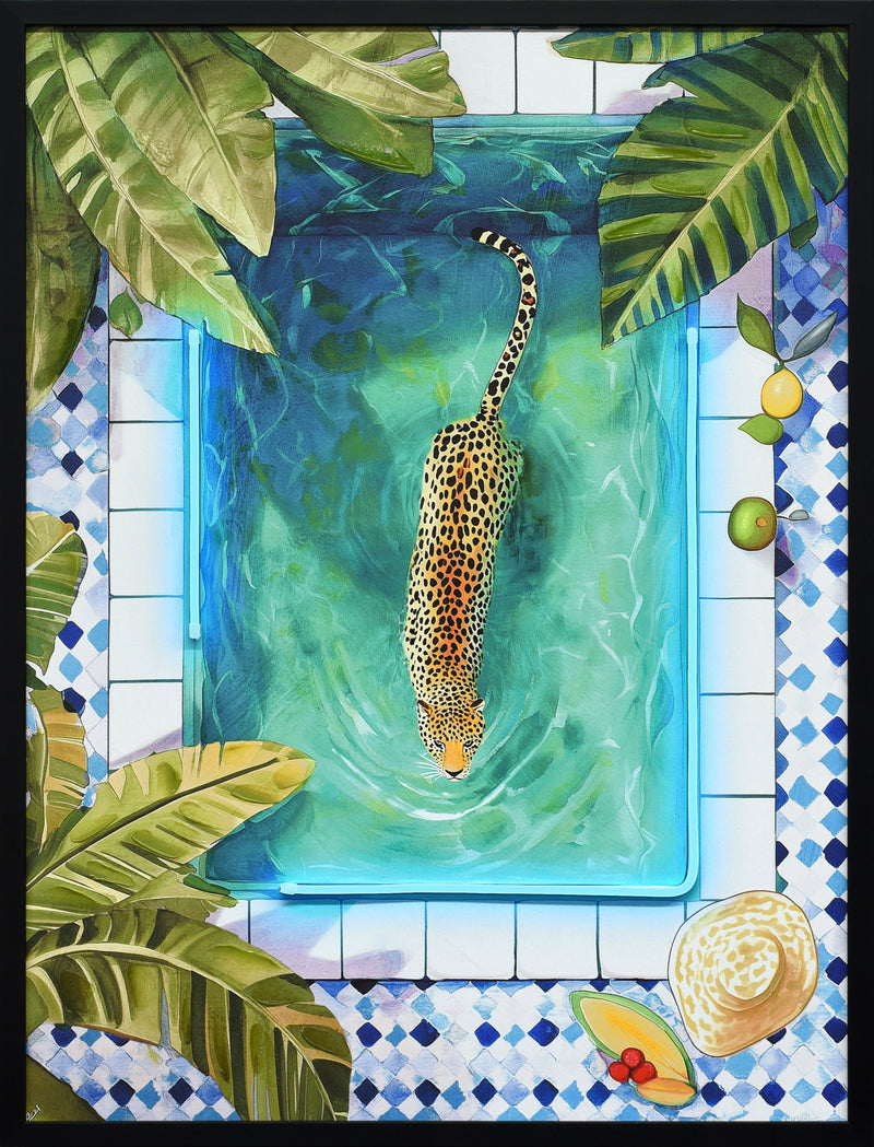 Poolside Prowl Hand-Embellished LED Canvas in Frame