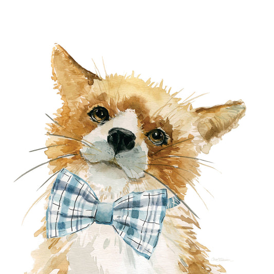 ''Bow-Tied Whimsy Fox Watercolor'' Printed Wrapped Canvas