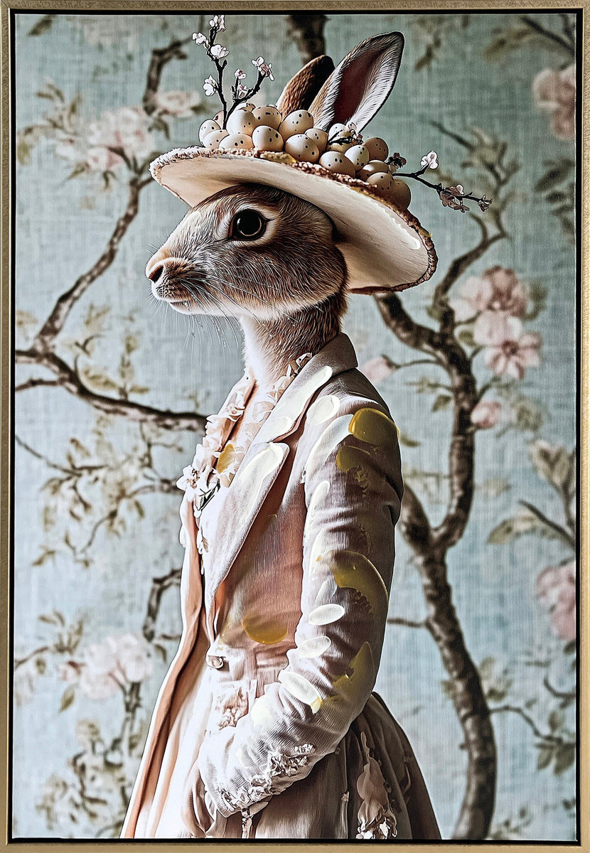 Garden Hare II Hand-Embellished Canvas in Frame