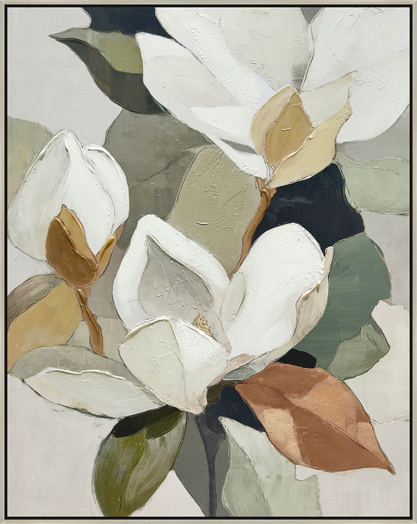 Magnolia Serenity I Hand-embellished Canvas in Frame