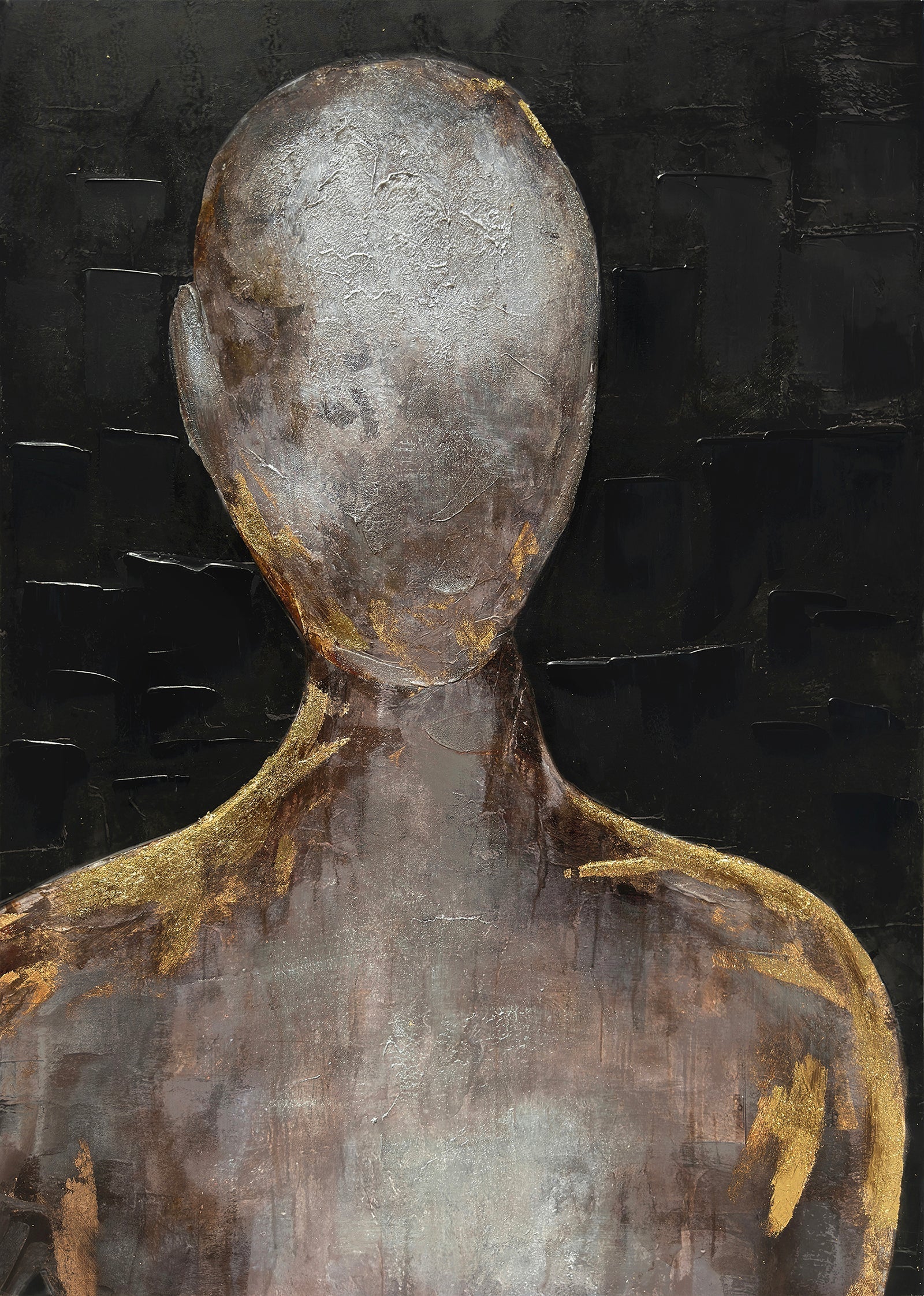 ''Golden Aura Modern Silhouette'' Hand-painted Wrapped Canvas