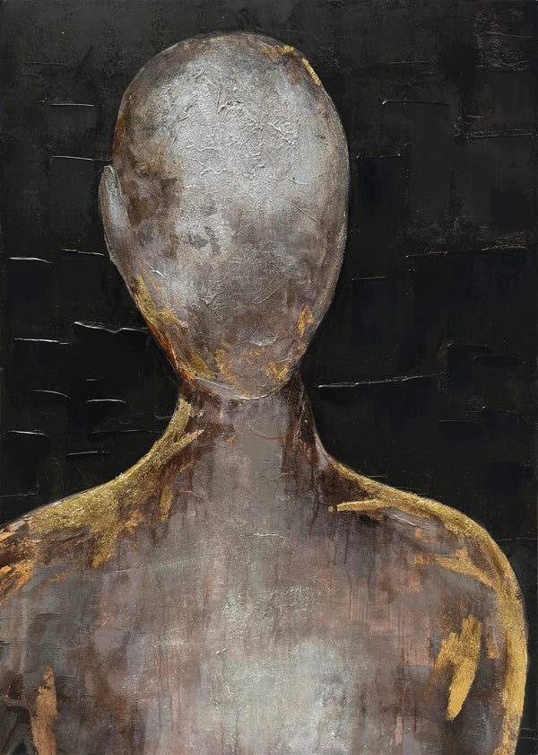 ''Golden Aura Modern Silhouette'' Hand-painted Wrapped Canvas