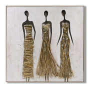 ''African Straw Women'' Hand-painted 3D w/ Straw in Frame