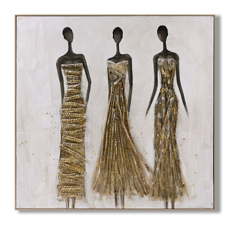 ''African Straw Women'' Hand-painted 3D w/ Straw in Frame