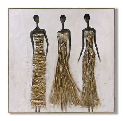''African Straw Women'' Hand-painted 3D w/ Straw in Frame